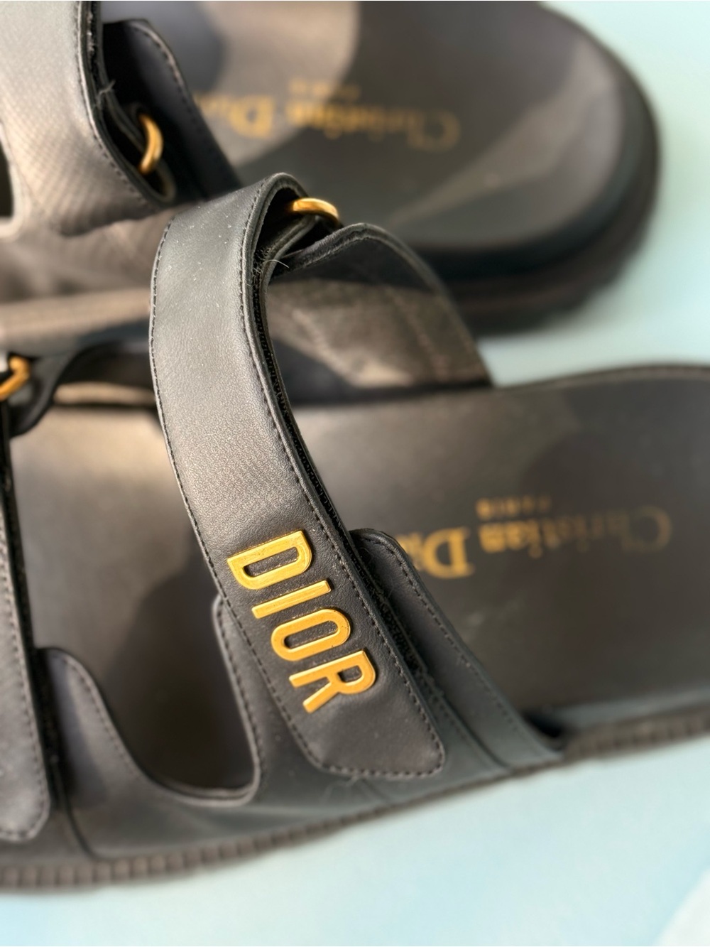 Dior Black Leather Logo Slide Sandals - Picture 3 of 6